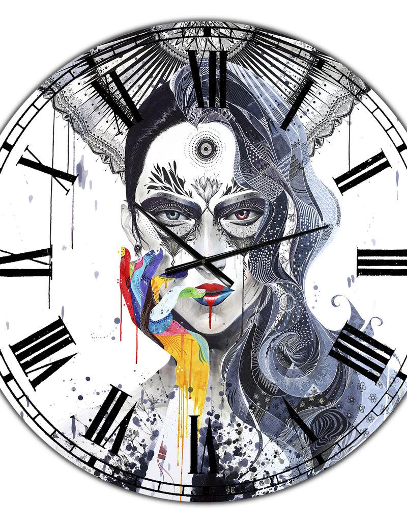 DesignQ Urban Lady With Rainbow Hand - Oversized Modern Wall Clock