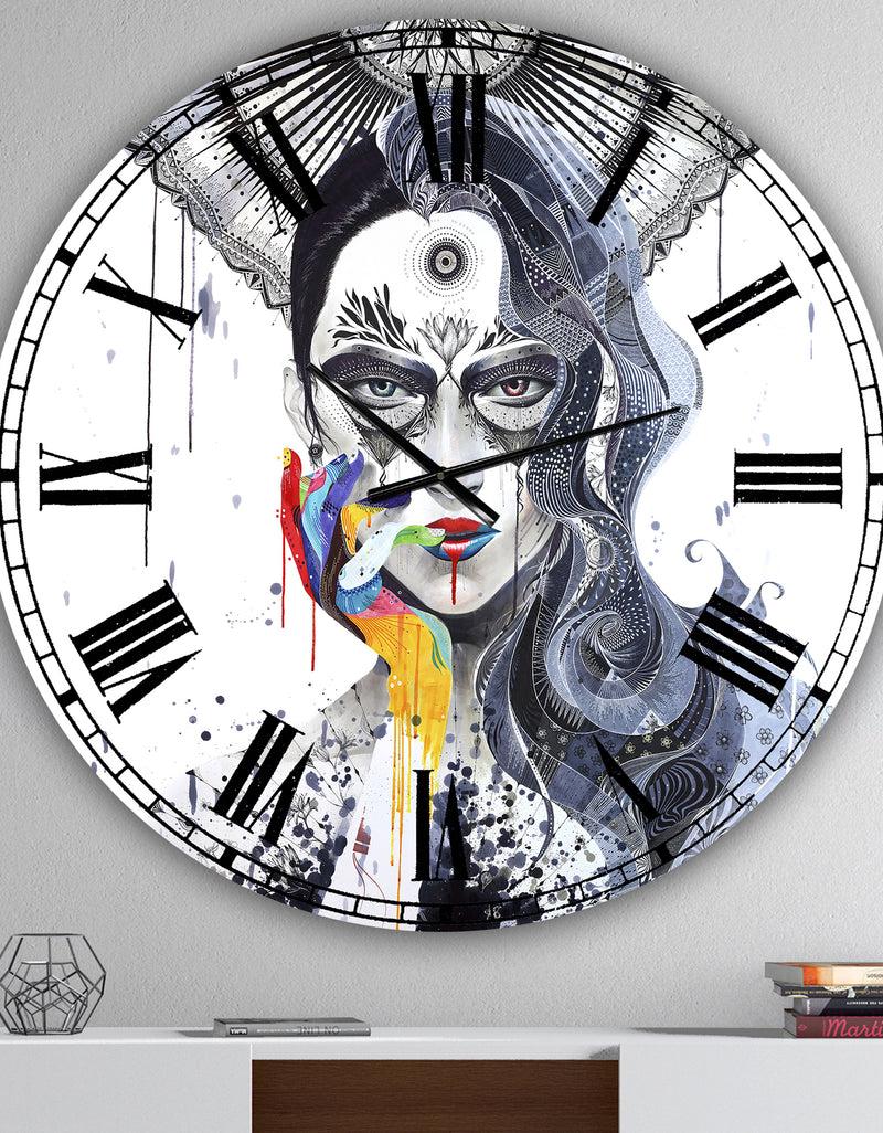 DesignQ Urban Lady With Rainbow Hand - Oversized Modern Wall Clock