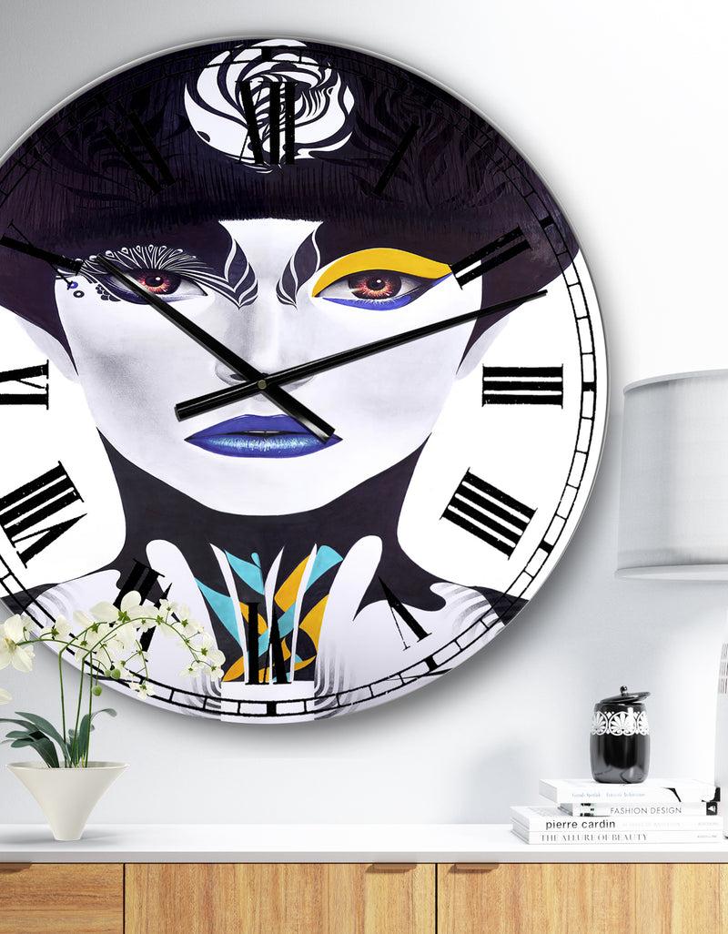 DesignQ Urban Woman With Blue Lips - Large Modern Wall Clock