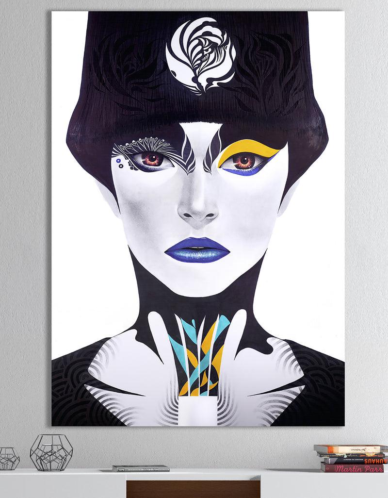 DesignQ Urban Woman With Blue Lips - Modern & Contemporary Gallery-wrapped Canvas