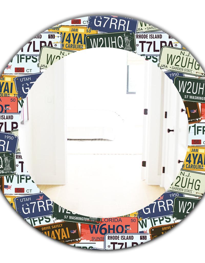 DesignQ Us California Licence Plates - Modern Mirror - Oval Or Round Wall Mirror