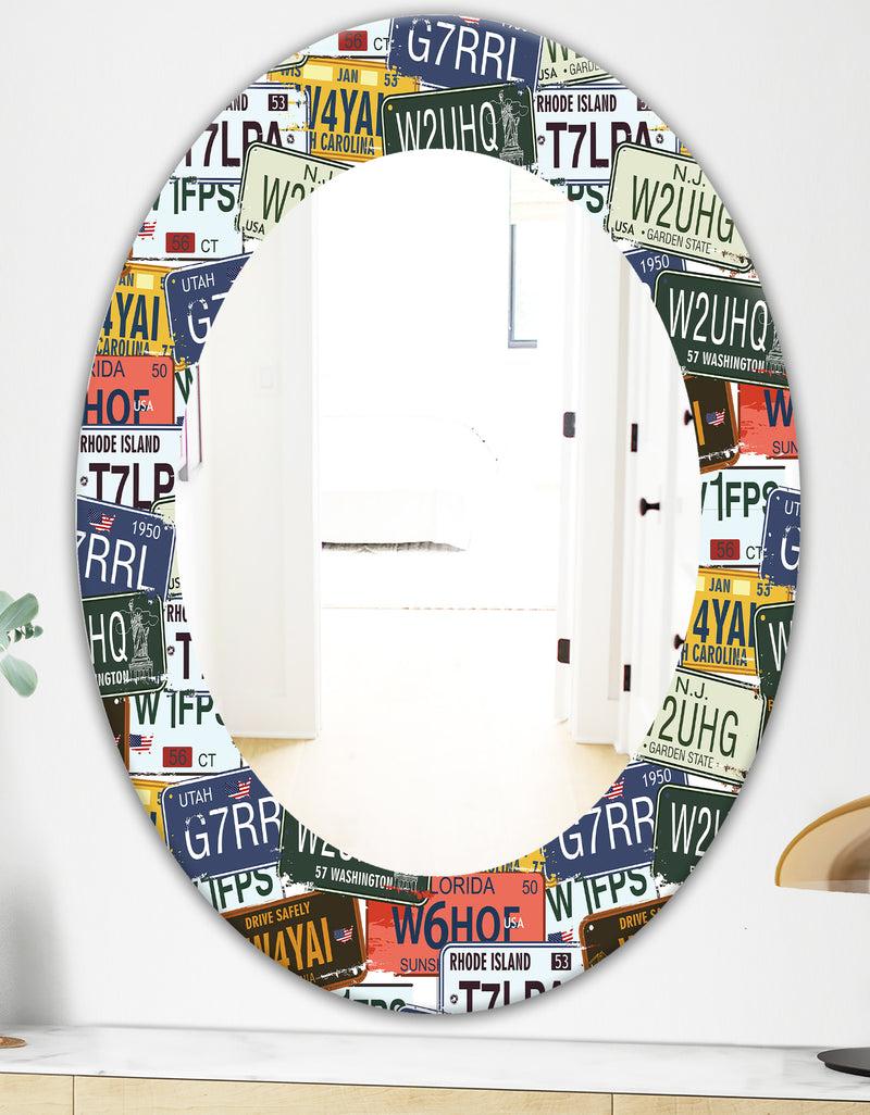 DesignQ Us California Licence Plates - Modern Mirror - Oval Or Round Wall Mirror