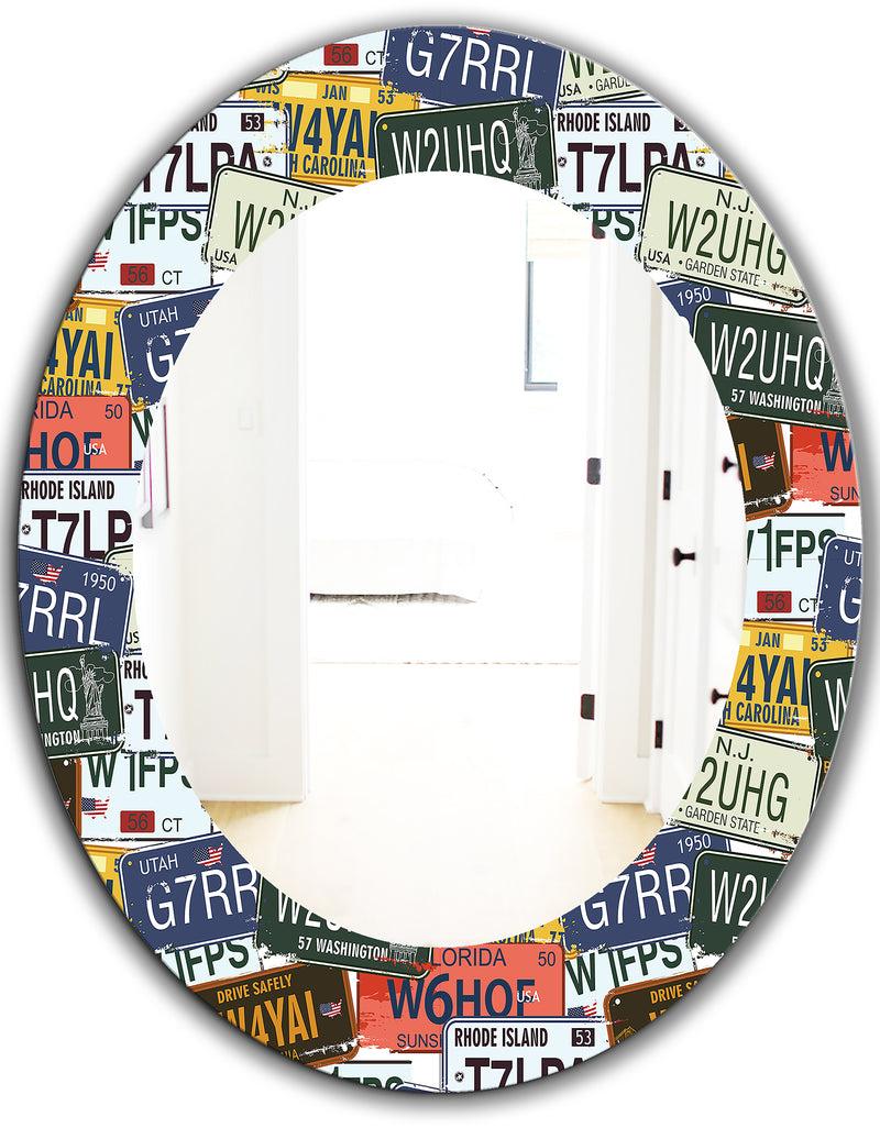 DesignQ Us California Licence Plates - Modern Mirror - Oval Or Round Wall Mirror