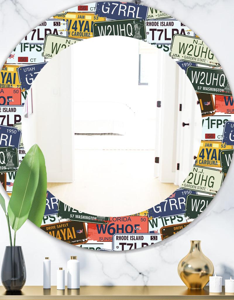 DesignQ Us California Licence Plates - Modern Mirror - Oval or Round Wall Mirror