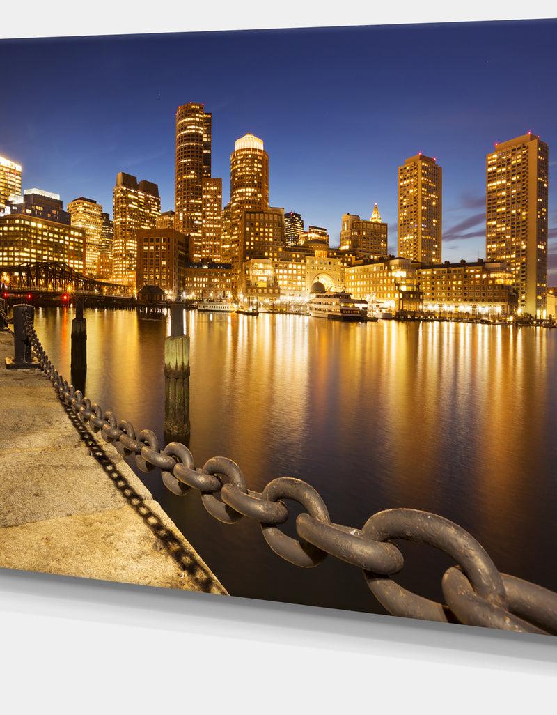DesignQ USA Skyline From Fan Pier At Night - Extra Large Cityscape Wall Art