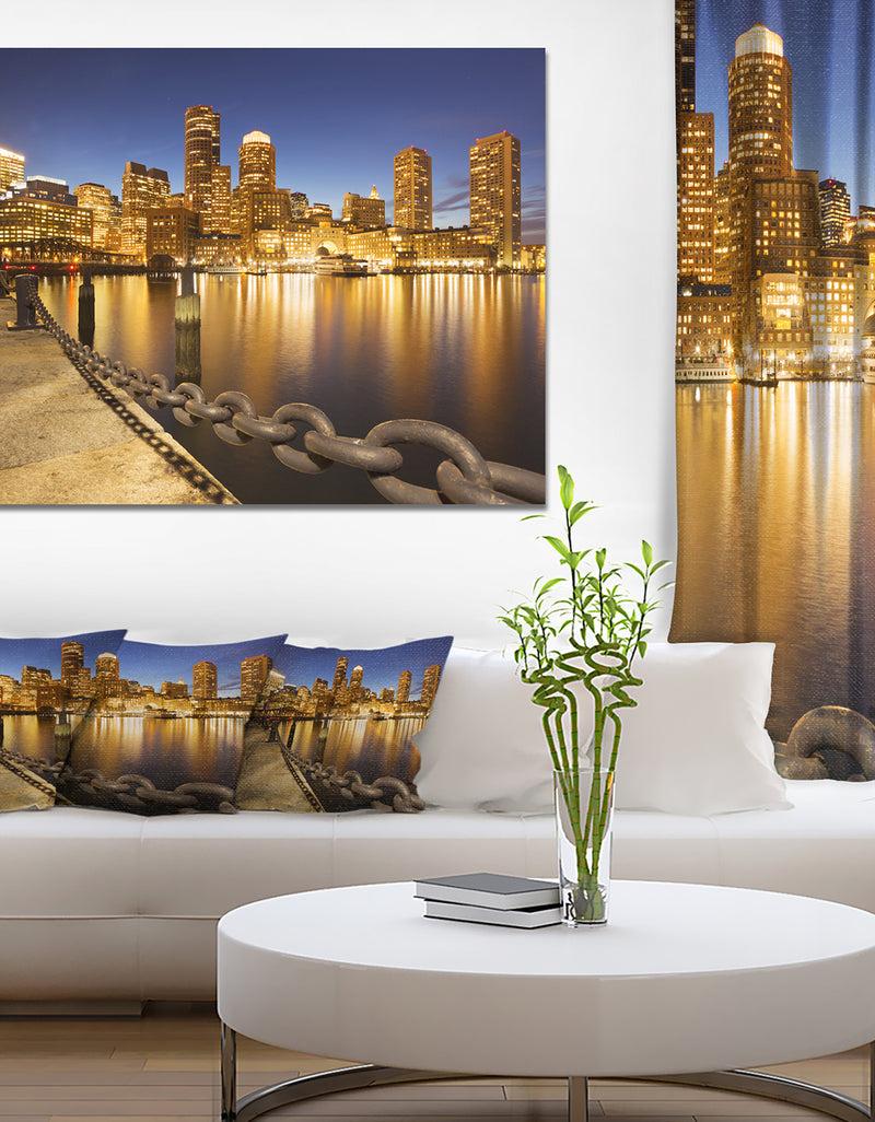 DesignQ USA Skyline from Fan Pier at Night - Extra Large Cityscape Wall Art