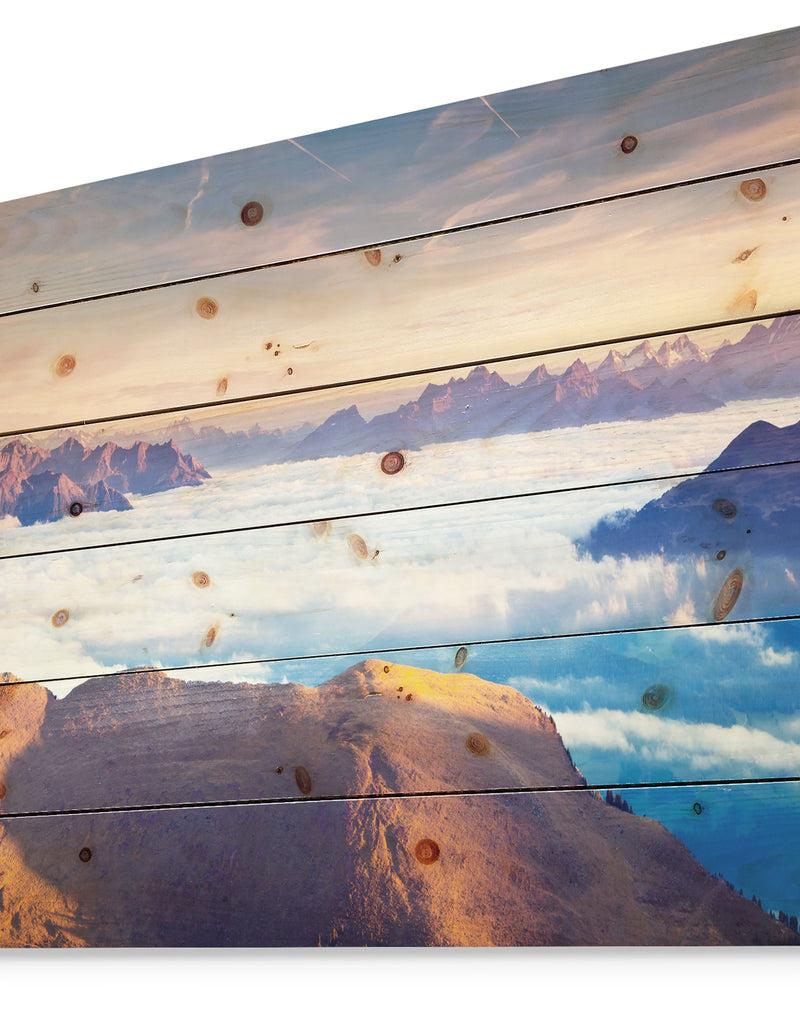 DesignQ Val Gardena Valley Panorama - Seashore Print On Natural Pine Wood