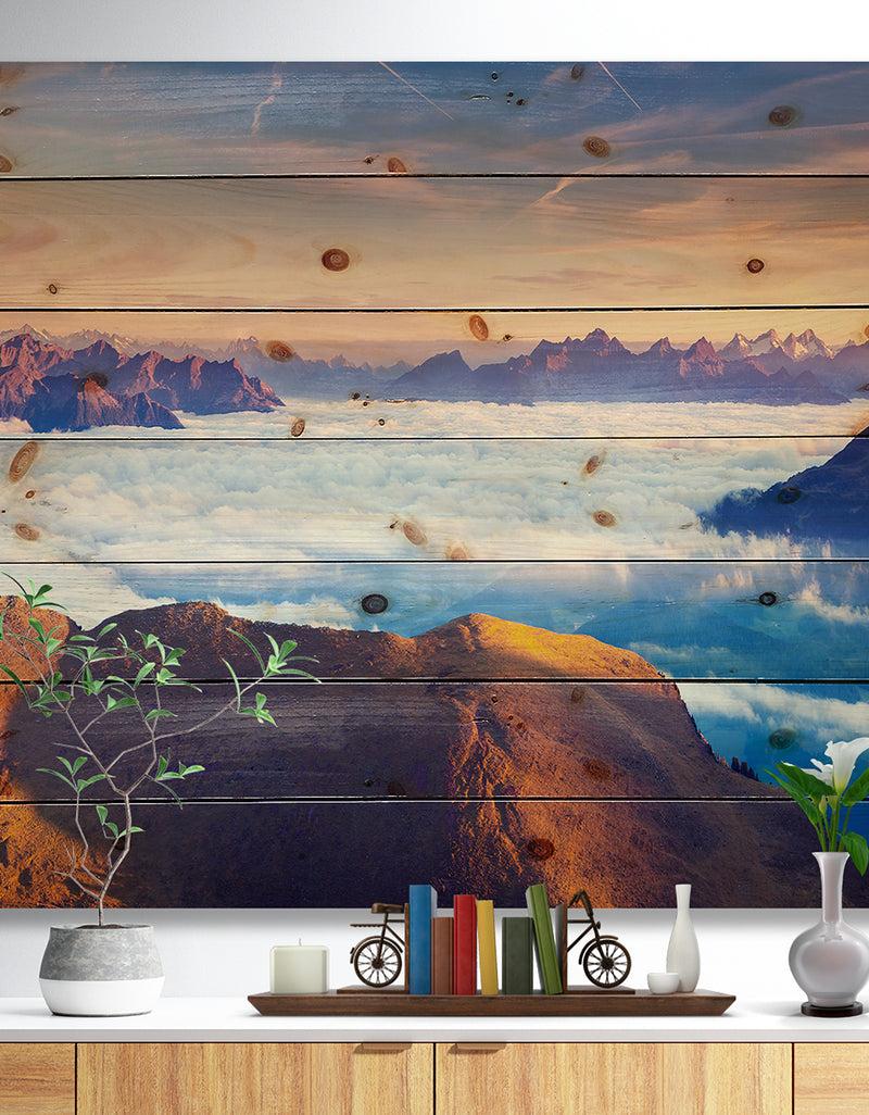 DesignQ Val Gardena Valley Panorama - Seashore Print on Natural Pine Wood