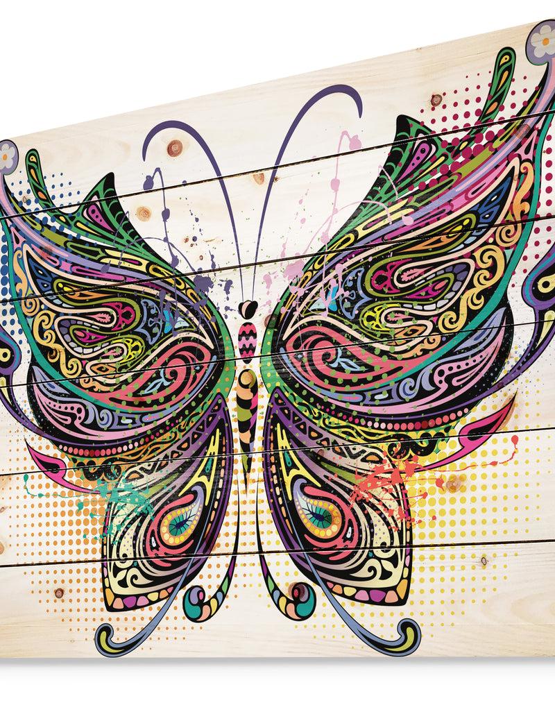 DesignQ Variegated Butterfly - Abstract Print On Natural Pine Wood