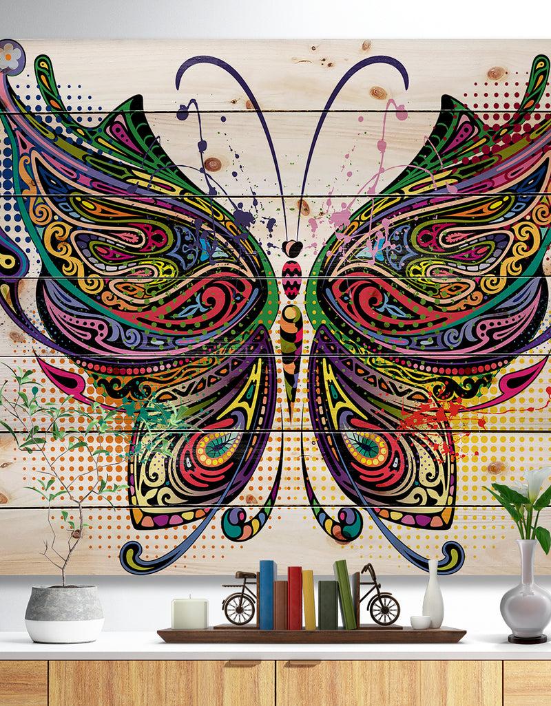 DesignQ Variegated Butterfly - Abstract Print on Natural Pine Wood