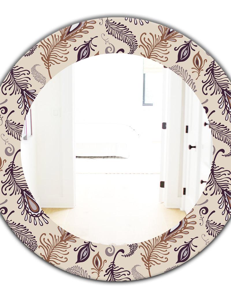 DesignQ Various Feather Pattern - Bohemian And Eclectic Mirror - Frameless Oval Or Round Wall Mirror