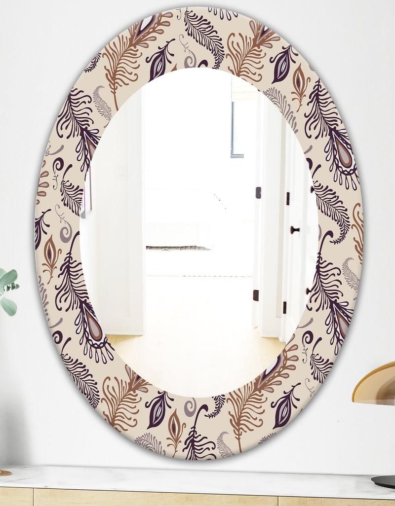 DesignQ Various Feather Pattern - Bohemian And Eclectic Mirror - Frameless Oval Or Round Wall Mirror