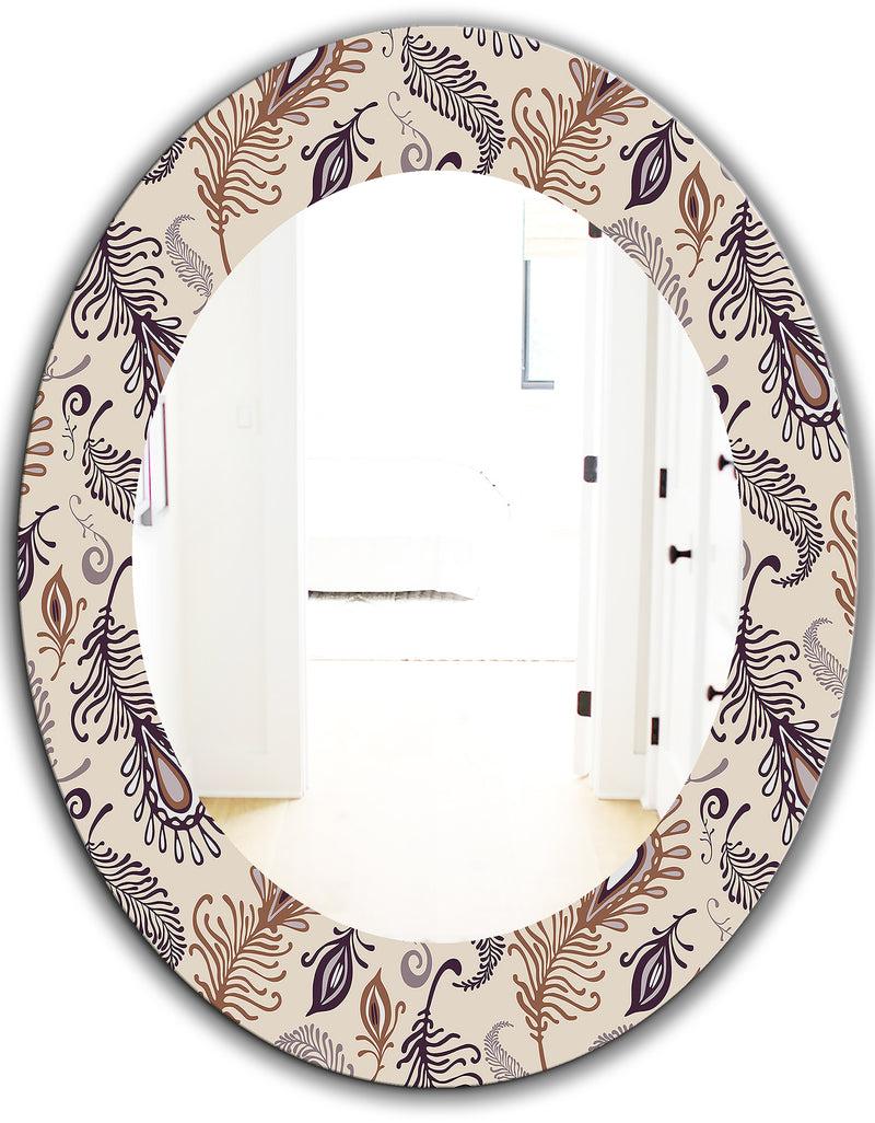 DesignQ Various Feather Pattern - Bohemian And Eclectic Mirror - Frameless Oval Or Round Wall Mirror