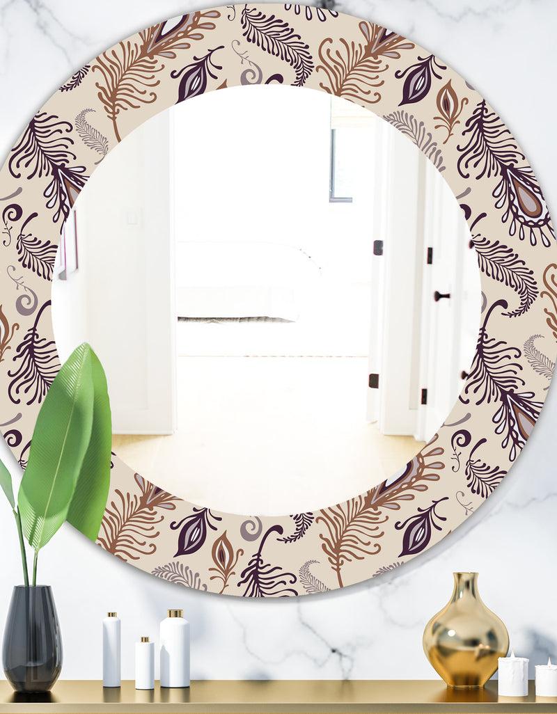 DesignQ Various Feather Pattern - Bohemian and Eclectic Mirror - Frameless Oval or Round Wall Mirror