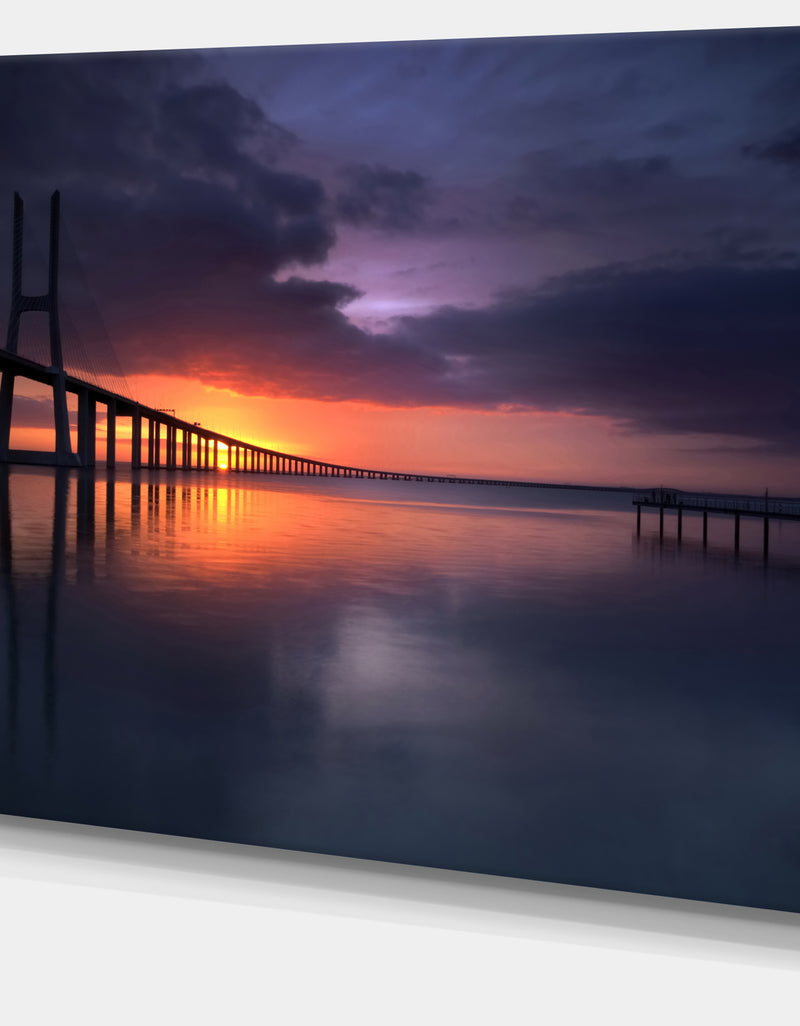 DesignQ Vasco Da Gama Bridge Portugal - Sea Pier And Bridge Wall Art Canvas