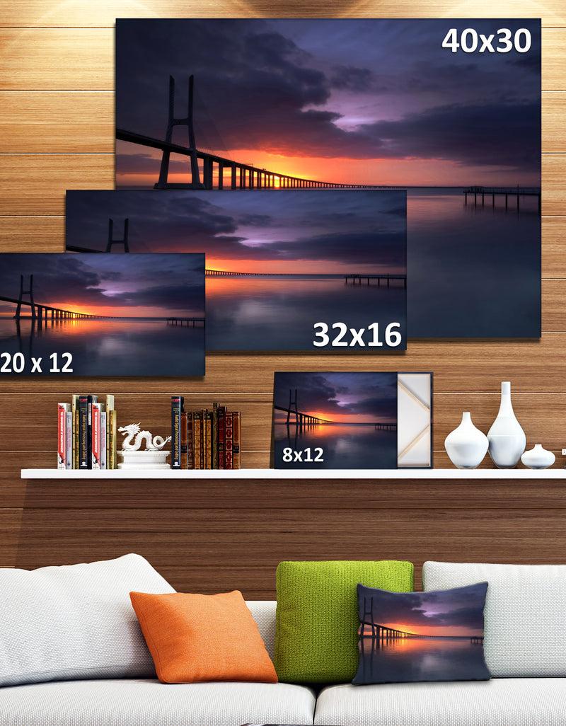 DesignQ Vasco Da Gama Bridge Portugal - Sea Pier And Bridge Wall Art Canvas