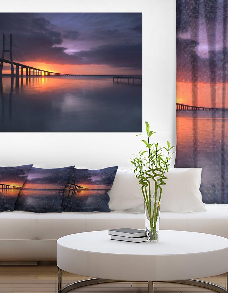 DesignQ Vasco Da Gama Bridge Portugal - Sea Pier and Bridge Wall Art Canvas