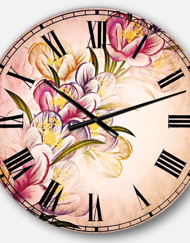 DesignQ Vector Purple Flowers - Floral Large Wall CLock
