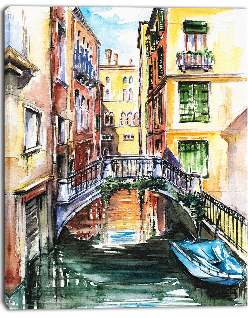DesignQ Venice Canal Meeting Bridge - Cityscape Canvas Art Print