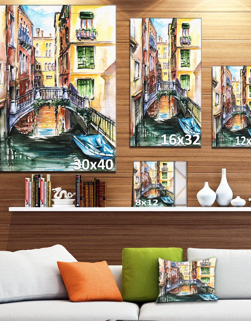 DesignQ Venice Canal Meeting Bridge - Cityscape Canvas Art Print