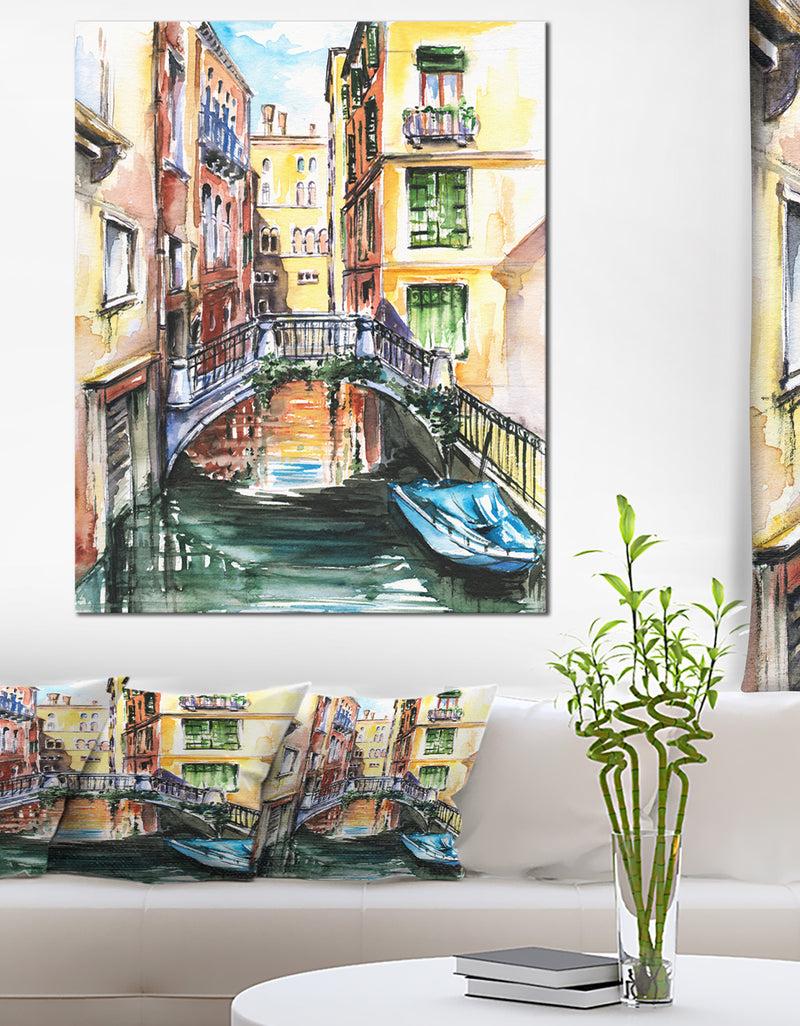 DesignQ Venice Canal Meeting Bridge - Cityscape Canvas Art Print
