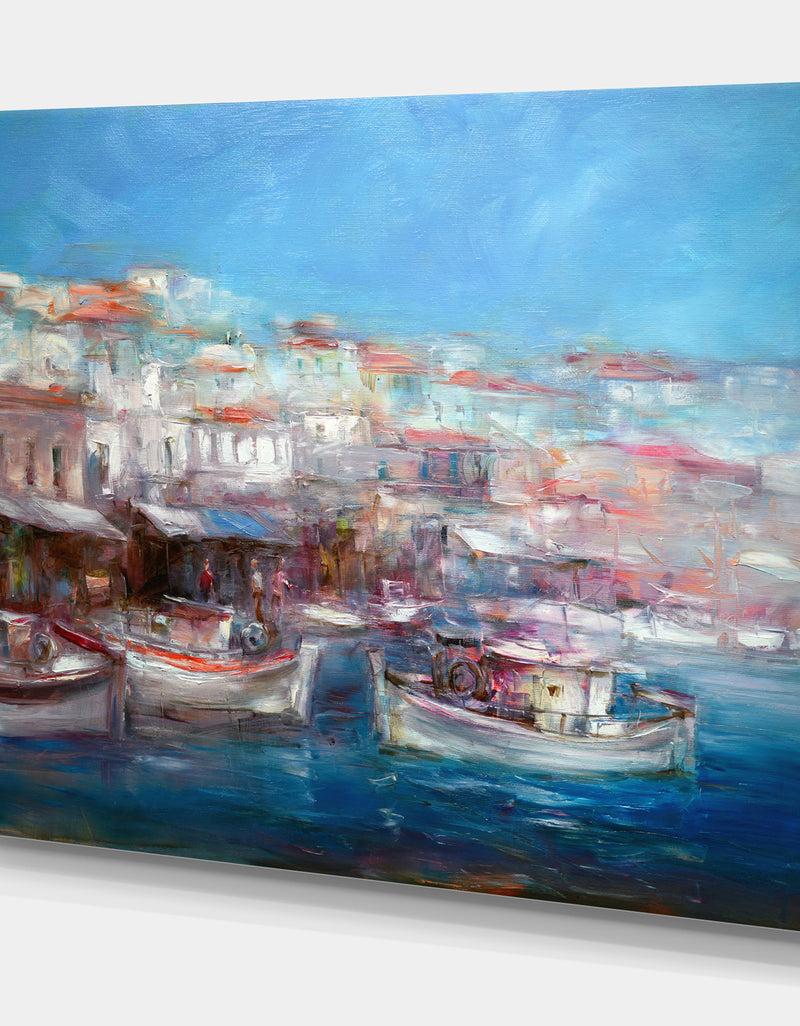 DesignQ Venice Italy Boats On The Island Harbor - Nautical Painting Print On Wrapped Canvas