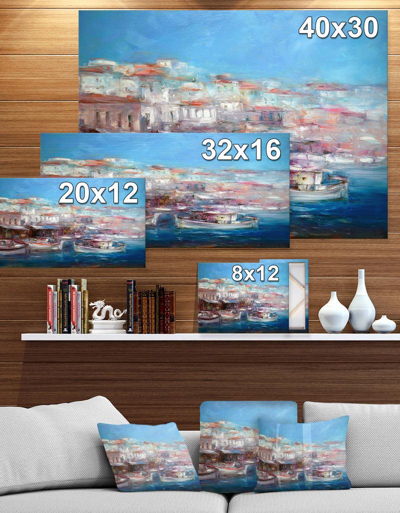 DesignQ Venice Italy Boats On The Island Harbor - Nautical Painting Print On Wrapped Canvas