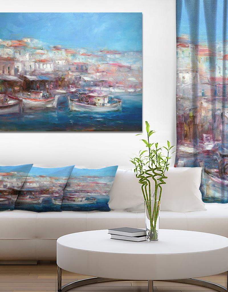DesignQ Venice Italy Boats on the island harbor - Nautical Painting Print on Wrapped Canvas
