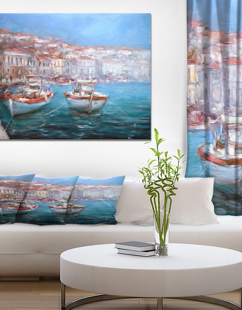 DesignQ Venice Italy Two Boats on the island harbor - Nautical Painting Print on Wrapped Canvas