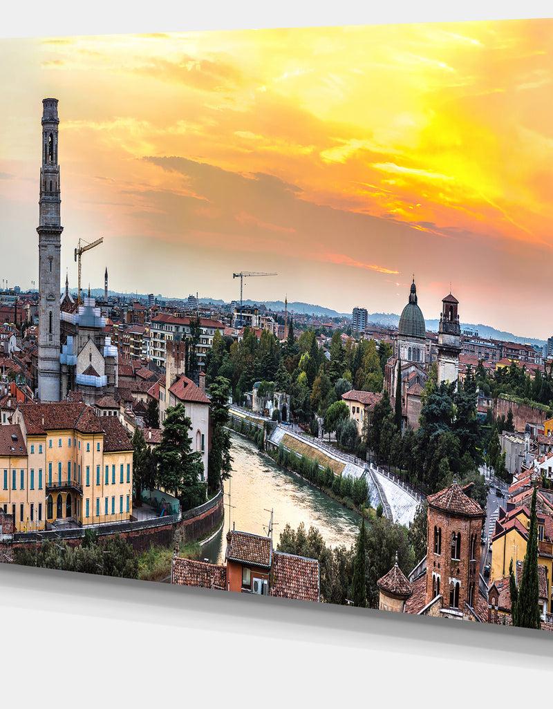 DesignQ Verona At Sunset In Italy - Cityscape Canvas Wall Art