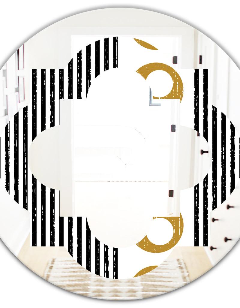 DesignQ Vertical Retro Geometrical Pattern I - Modern Round Or Oval Wall Mirror - Quatrefoil