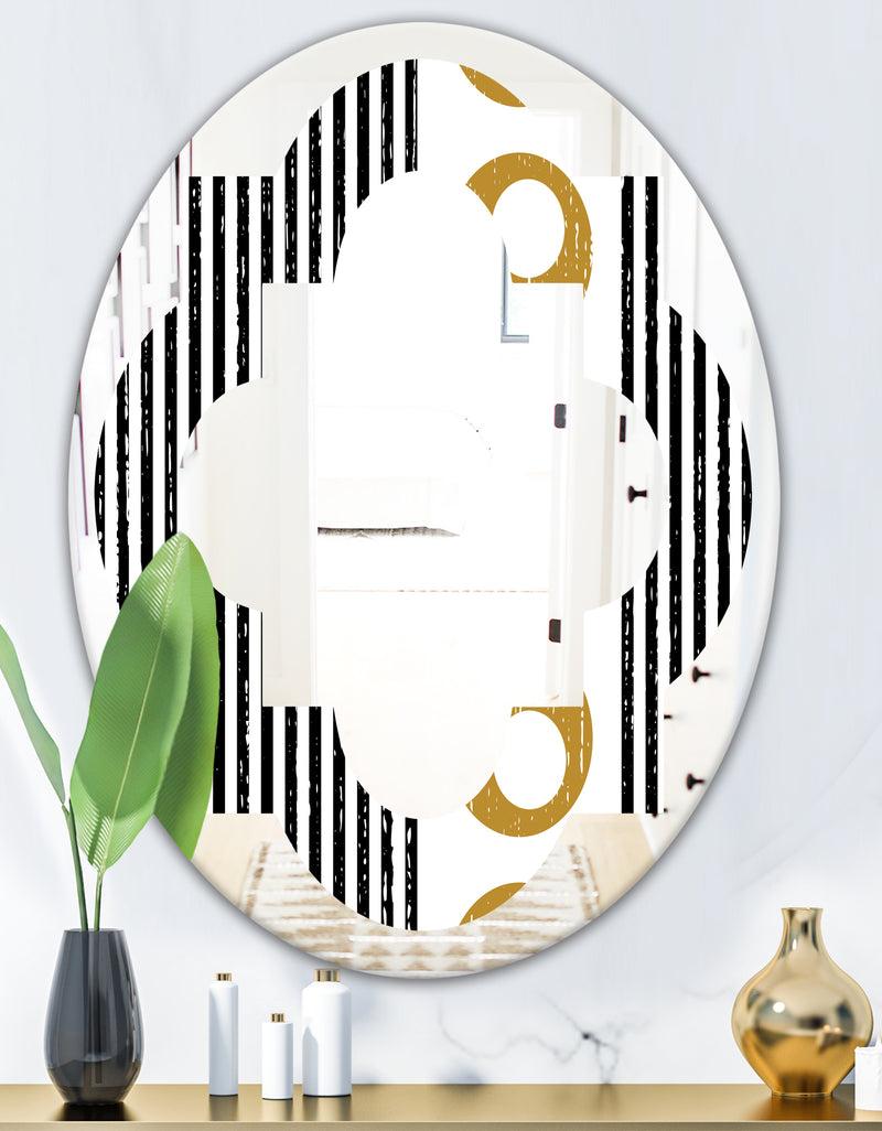 DesignQ Vertical Retro Geometrical Pattern I - Modern Round Or Oval Wall Mirror - Quatrefoil