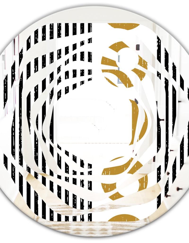 DesignQ Vertical Retro Geometrical Pattern I - Modern Round Or Oval Wall Mirror - Whirl