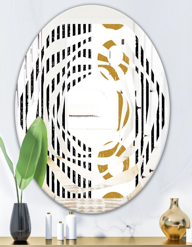 DesignQ Vertical Retro Geometrical Pattern I - Modern Round Or Oval Wall Mirror - Whirl