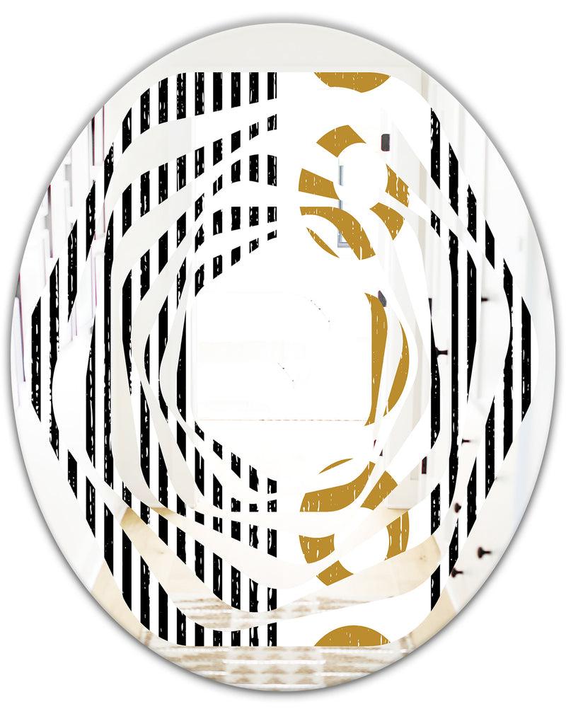 DesignQ Vertical Retro Geometrical Pattern I - Modern Round Or Oval Wall Mirror - Whirl