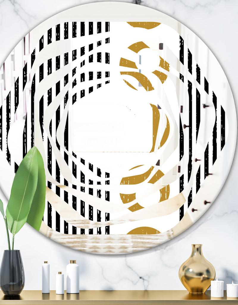 DesignQ Vertical Retro Geometrical Pattern I - Modern Round or Oval Wall Mirror - Whirl
