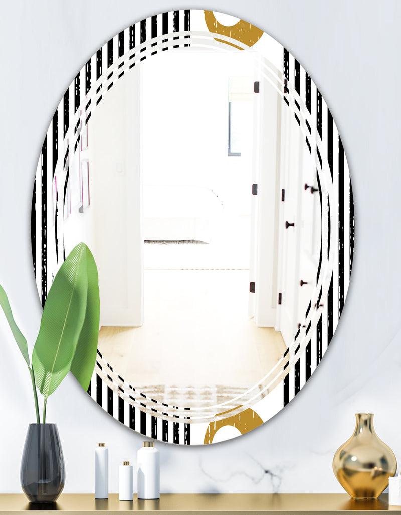 DesignQ Vertical Retro Geometrical Pattern I - Modern Round Or Oval Wall Mirror - Triple C