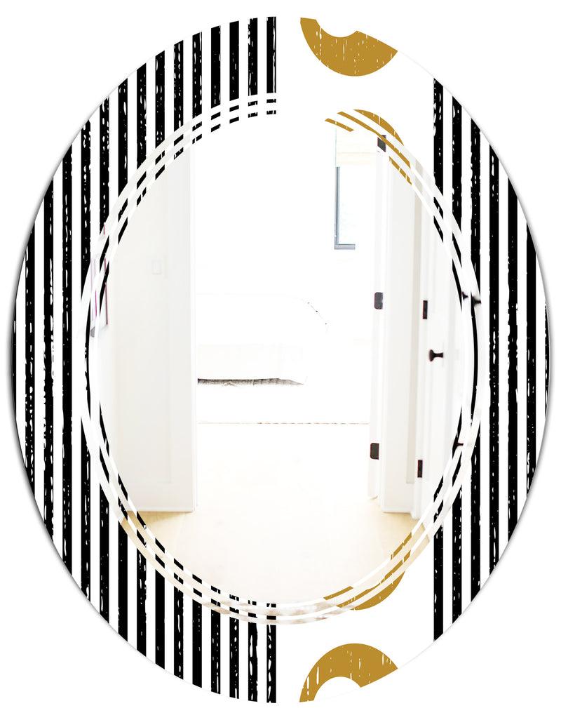 DesignQ Vertical Retro Geometrical Pattern I - Modern Round Or Oval Wall Mirror - Triple C