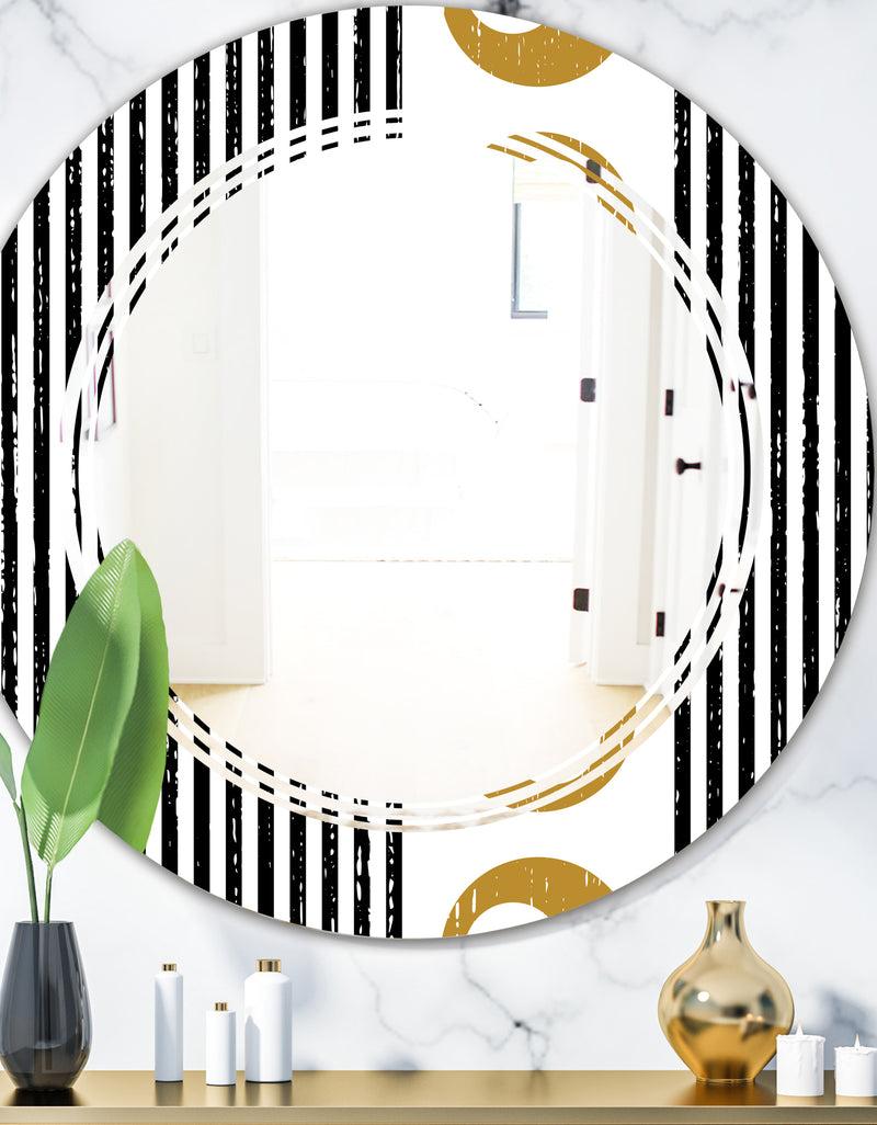 DesignQ Vertical Retro Geometrical Pattern I - Modern Round or Oval Wall Mirror - Triple C