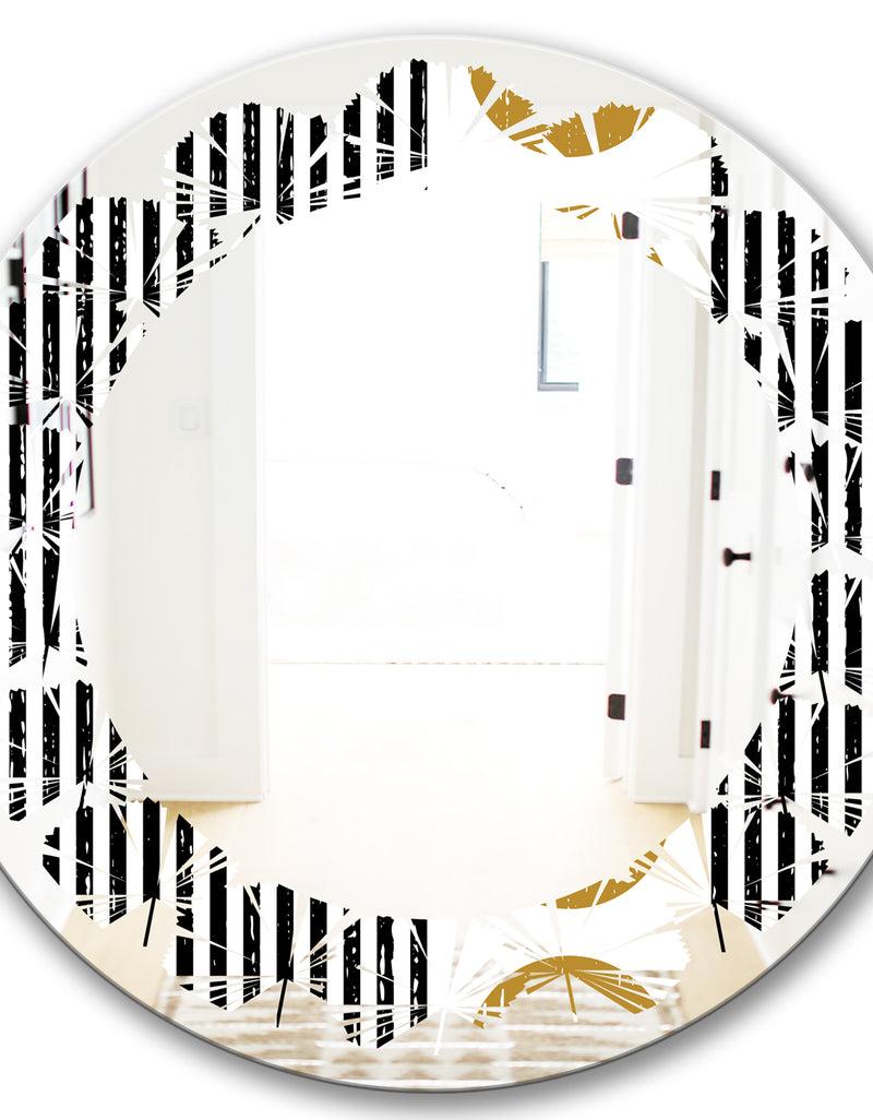 DesignQ Vertical Retro Geometrical Pattern I - Modern Round Or Oval Wall Mirror - Leaves