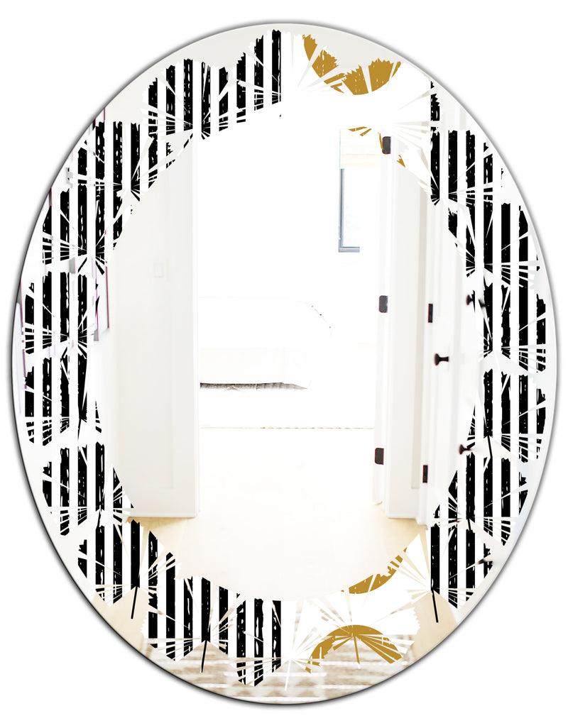 DesignQ Vertical Retro Geometrical Pattern I - Modern Round Or Oval Wall Mirror - Leaves