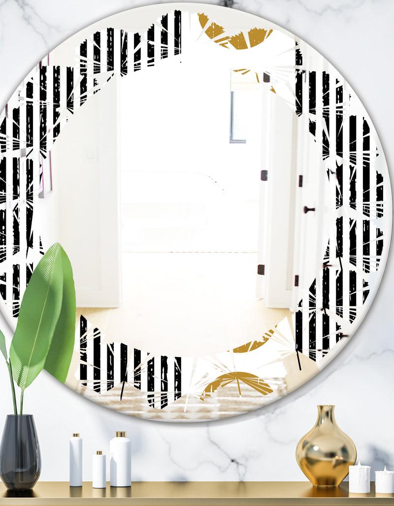 DesignQ Vertical Retro Geometrical Pattern I - Modern Round or Oval Wall Mirror - Leaves