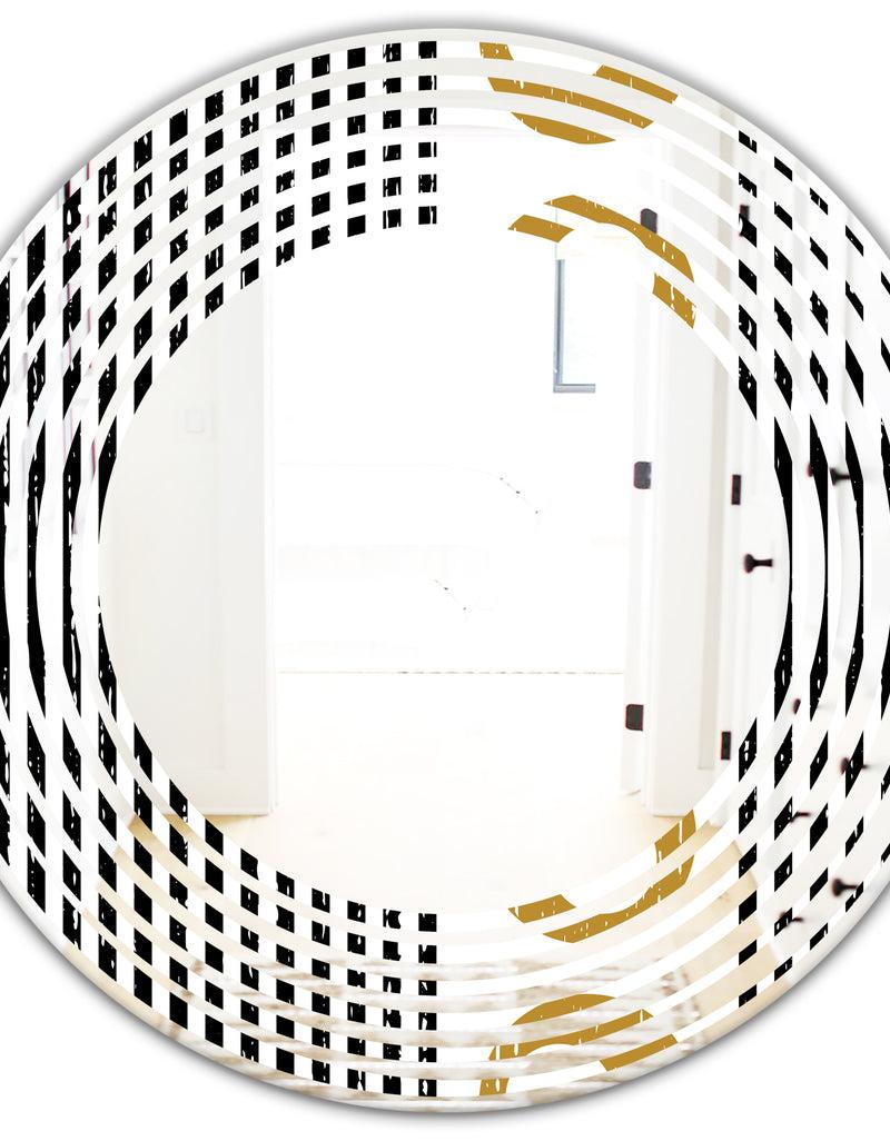 DesignQ Vertical Retro Geometrical Pattern I - Modern Round Or Oval Wall Mirror - Wave
