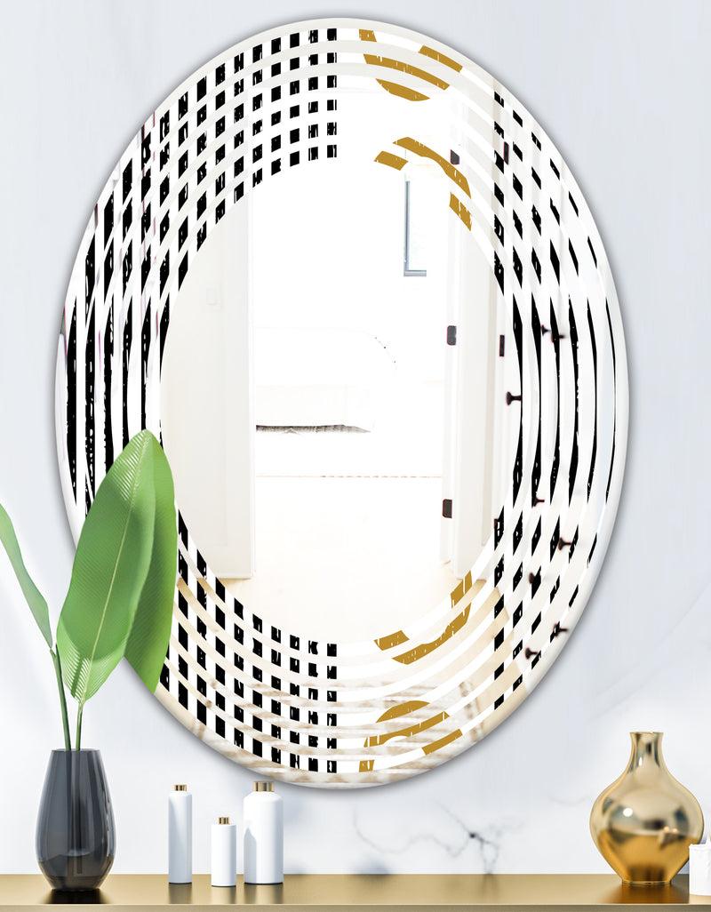 DesignQ Vertical Retro Geometrical Pattern I - Modern Round Or Oval Wall Mirror - Wave