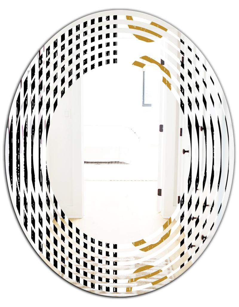DesignQ Vertical Retro Geometrical Pattern I - Modern Round Or Oval Wall Mirror - Wave