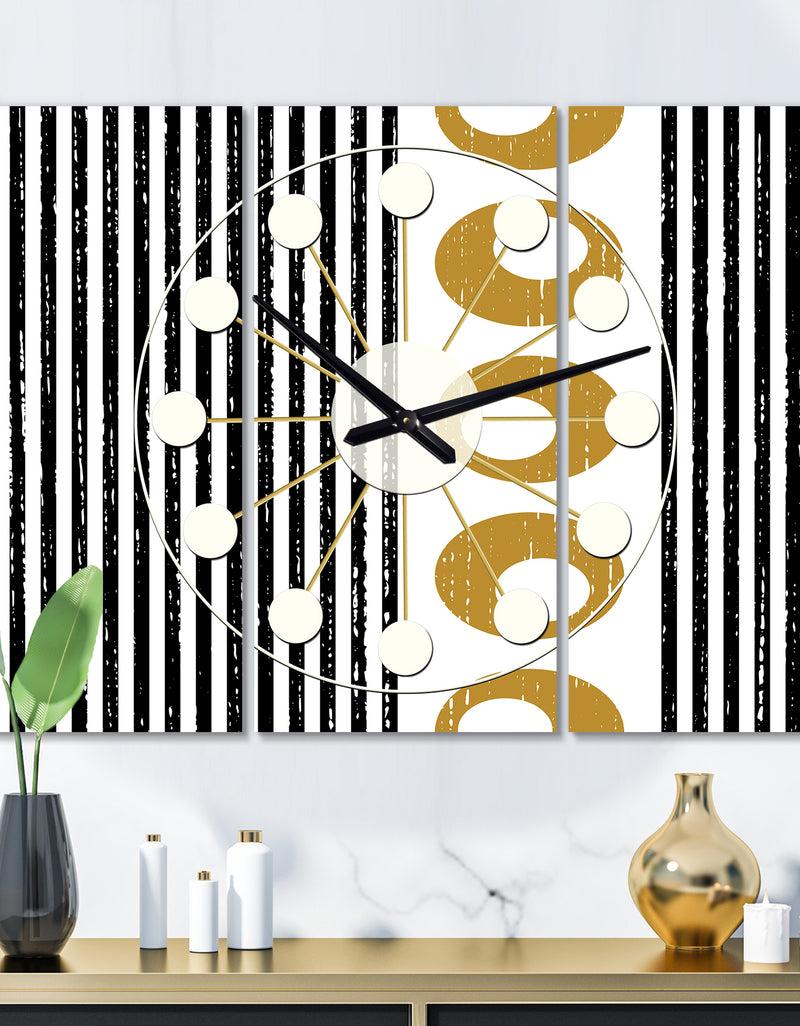 DesignQ Vertical Retro Geometrical Pattern I - Oversized Mid-Century wall clock - 3 Panels