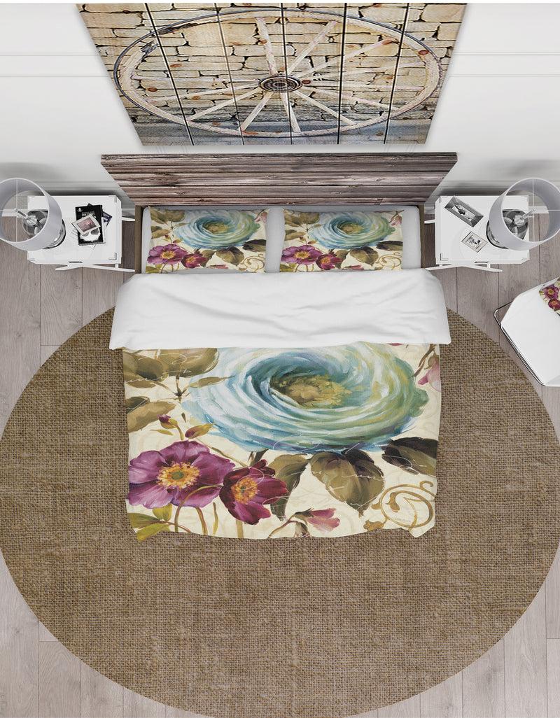 DesignQ Victorias Cream Flower - Cottage Duvet Cover Set