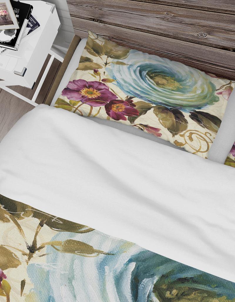 DesignQ Victorias Cream Flower - Cottage Duvet Cover Set