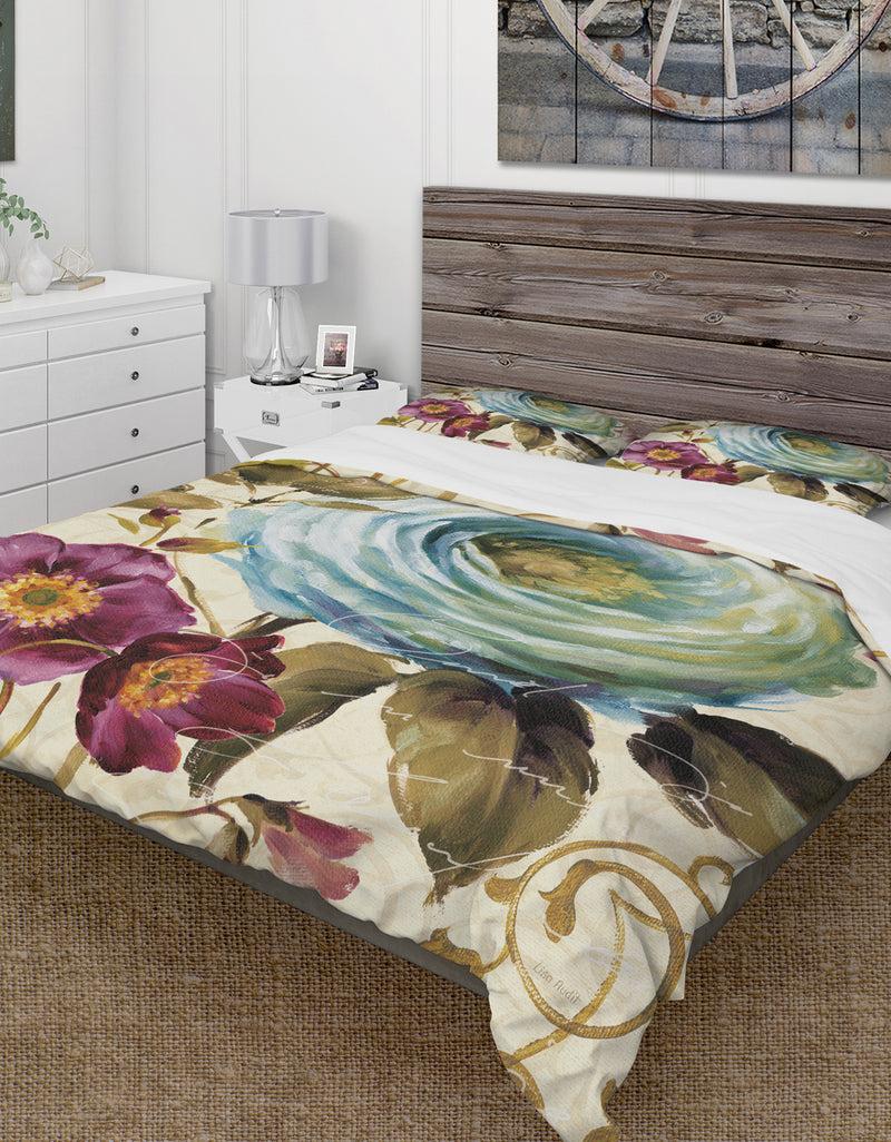 DesignQ Victorias Cream Flower - Cottage Duvet Cover Set