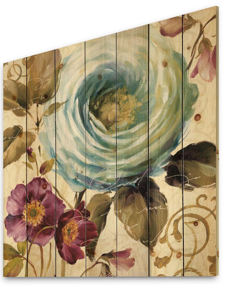 DesignQ Victorias Cream Flower - Traditional Print On Natural Pine Wood